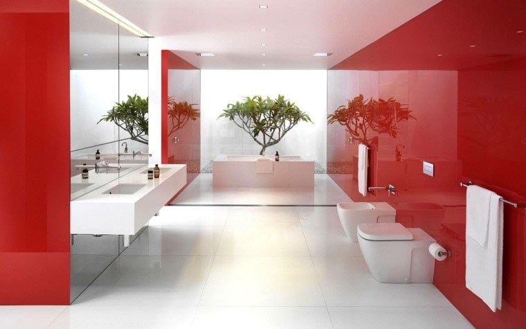 ambiance salle de bain rouge 