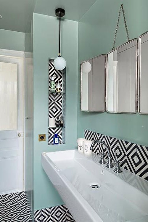 carrellage salle de bain couleur noire et turquoise