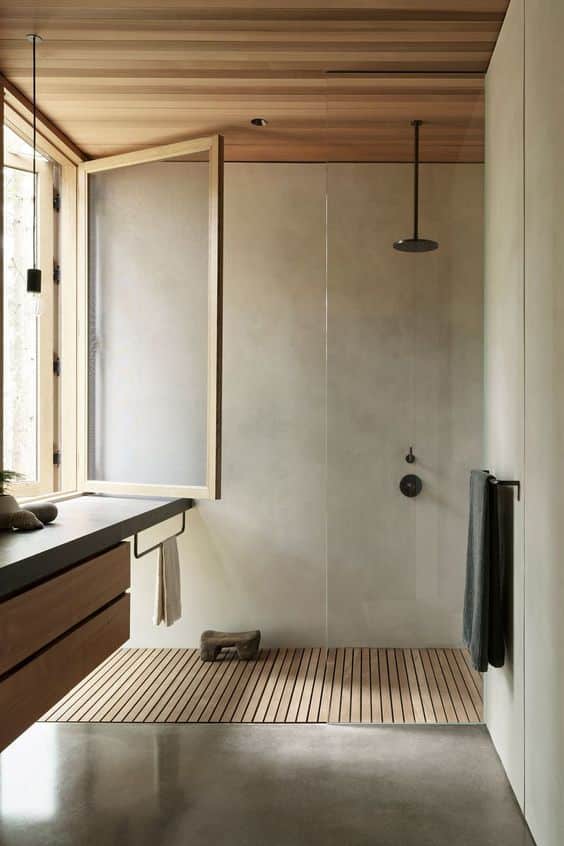 une salle de bain minimaliste en bois avec une ambiance zen