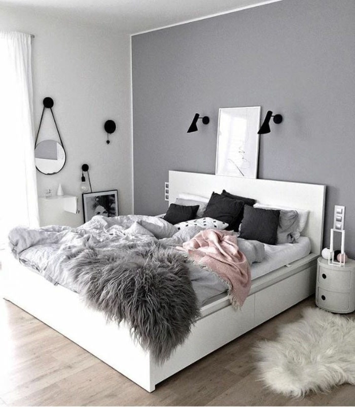 Chambre minimaliste grise 