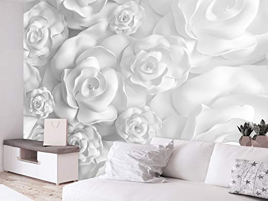 Big white roses texture bedroom wallpaper for walls