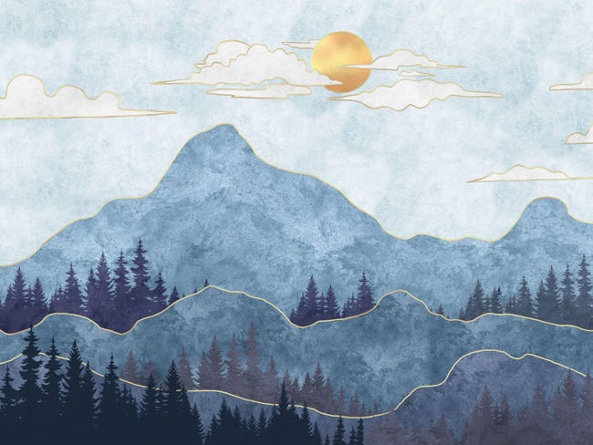Un papier peint panoramique artistique avec un paysage de montagne