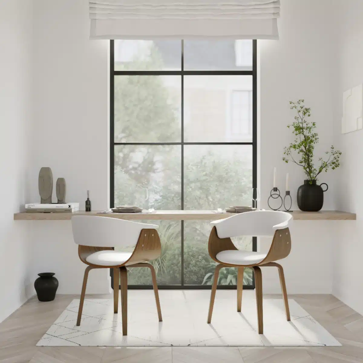 chaise en similicuir blanc avec structure en bois au design moderne