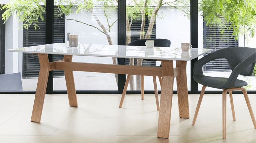 Table bois et plateau blanc laqué 