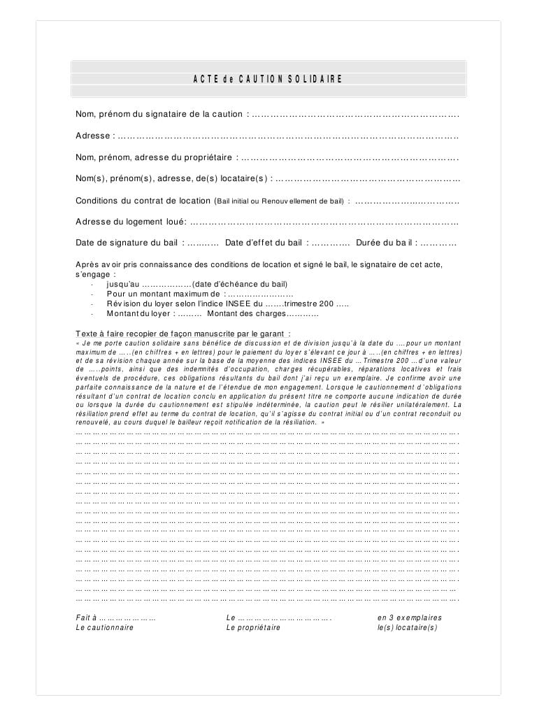 Modele Lettre Acte De Caution Solidaire