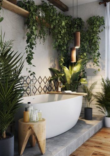 salle de bain urban jungle avec baignoire