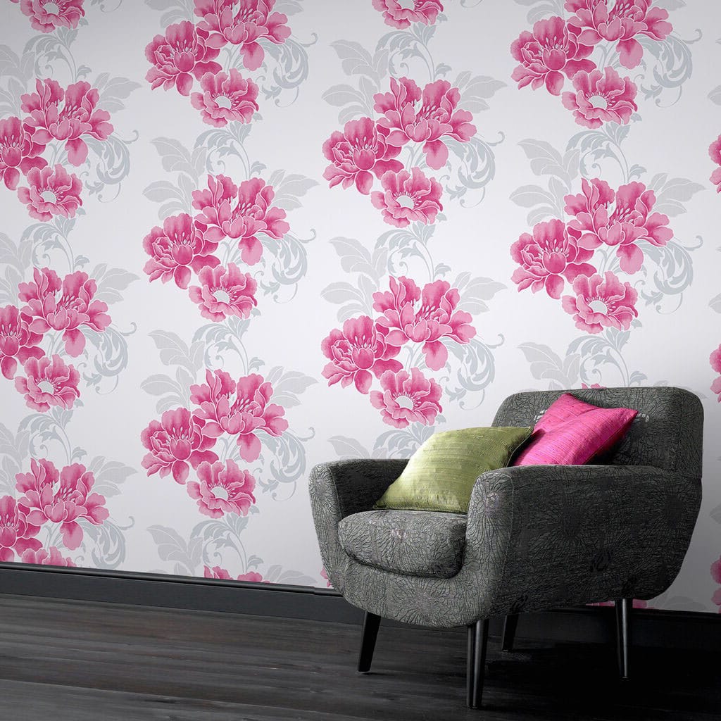 Fuchsia colored roses in wall decoration