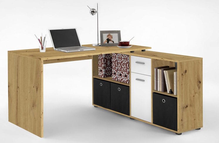 Bureau D’angle Bois Et Blanc 