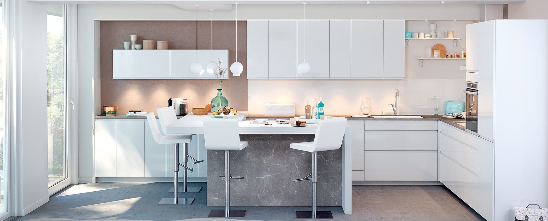 Cuisine Minimaliste En Blanche Et Noire Avec Espace Bar 