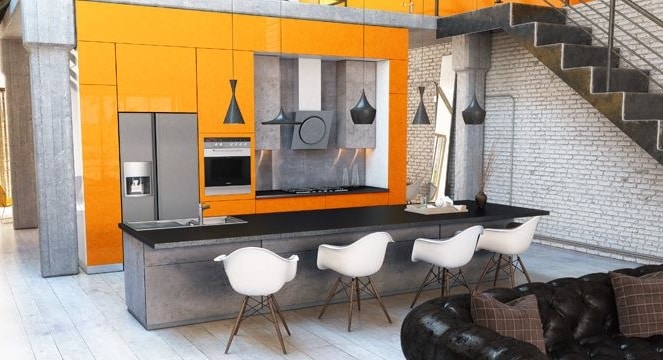 Cuisine Orange Et Grise Pour Une Décoration Originale Et Moderne 