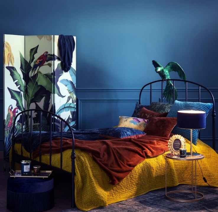 Chambre Bleu Paon Et Jaune Moutarde 