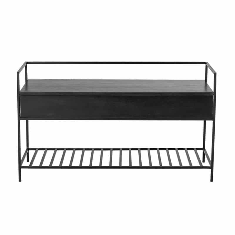 Un banc d’entrée noir avec coffre au design moderne