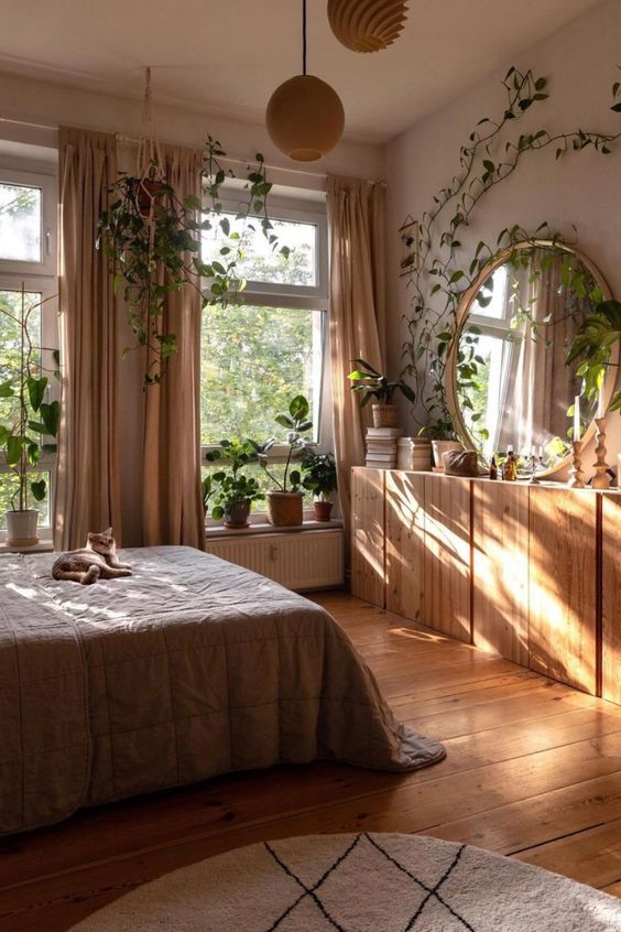 chambre nordique avec decoration vegetale