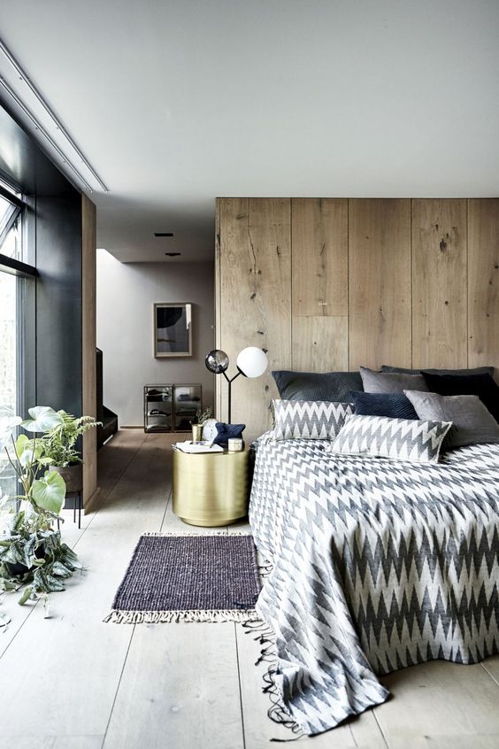 décoration scandinave dans une chambre avec une touche industrielle