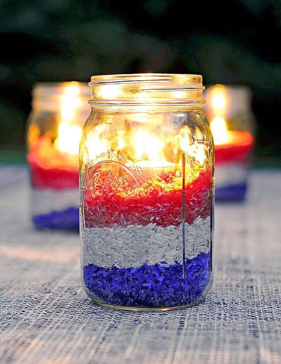 bougeoir avec riz tricolore diy deco 14 juillet