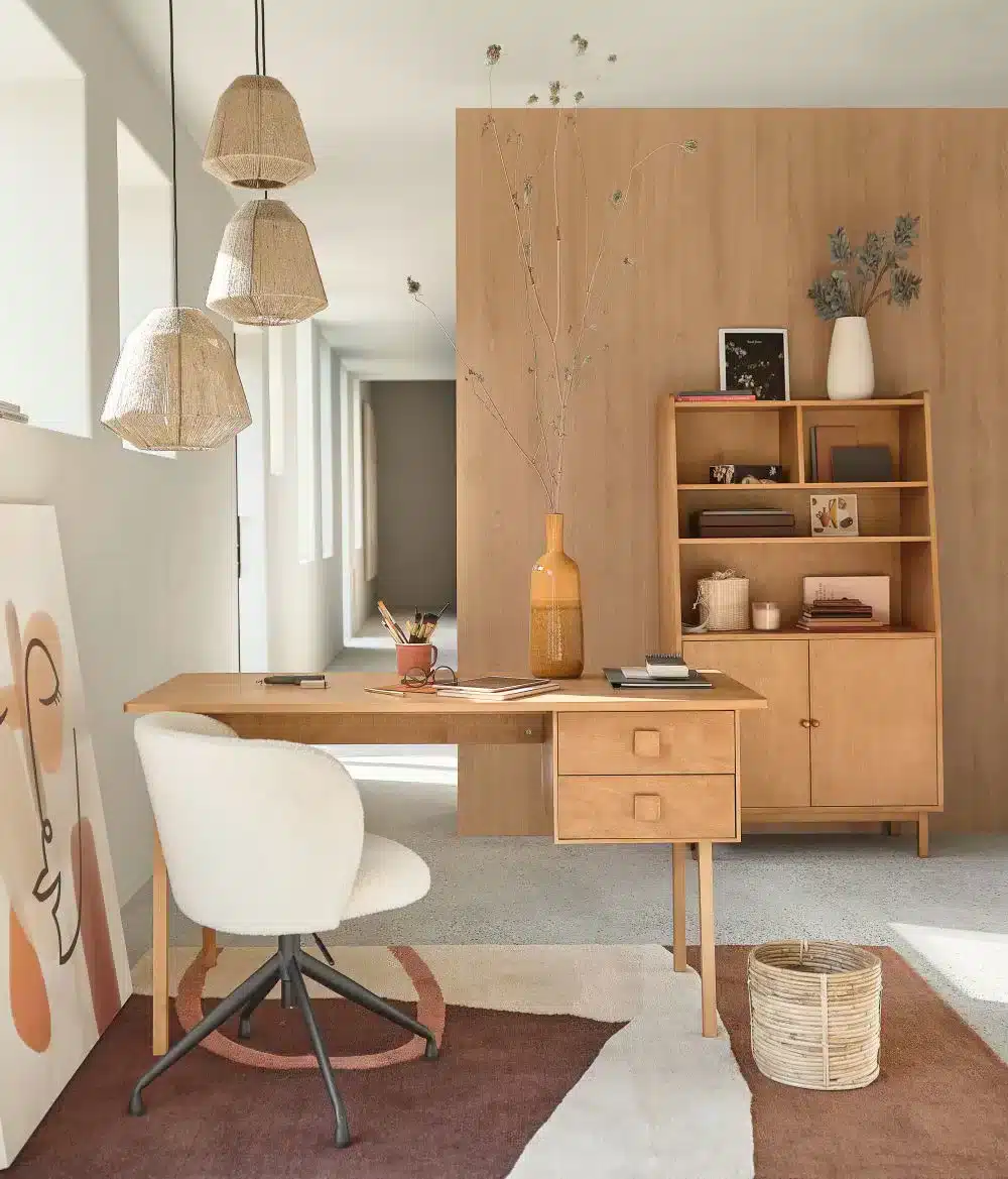 bureau vintage avec bibliotheque en bois