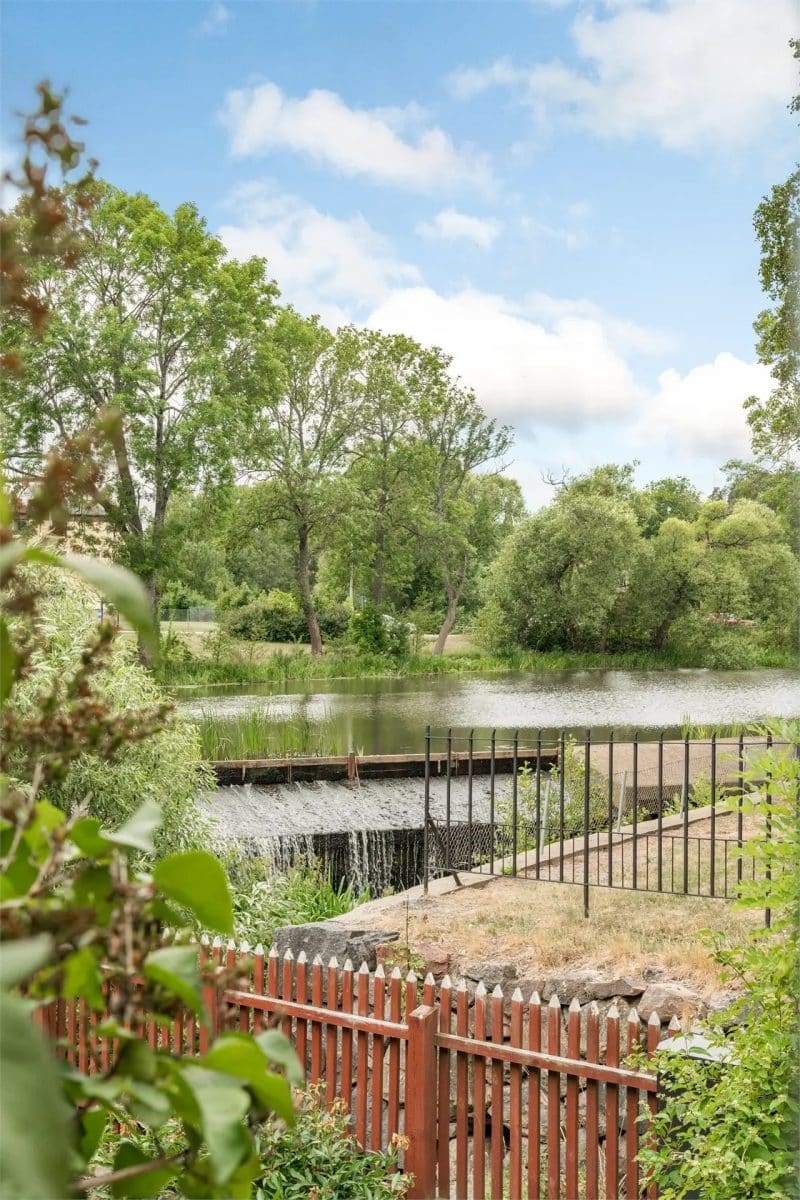 vue depuis le jardin d'une charmante maison scandinave de 35 m² en bois teinté de jaune