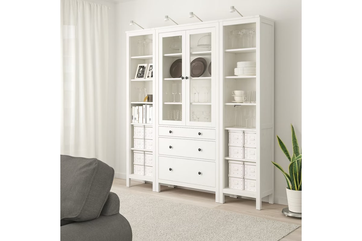 IKEA BHEMNES Combi rangement portes_tiroirs, teinté blanc_verre transparent, 188x197 cm