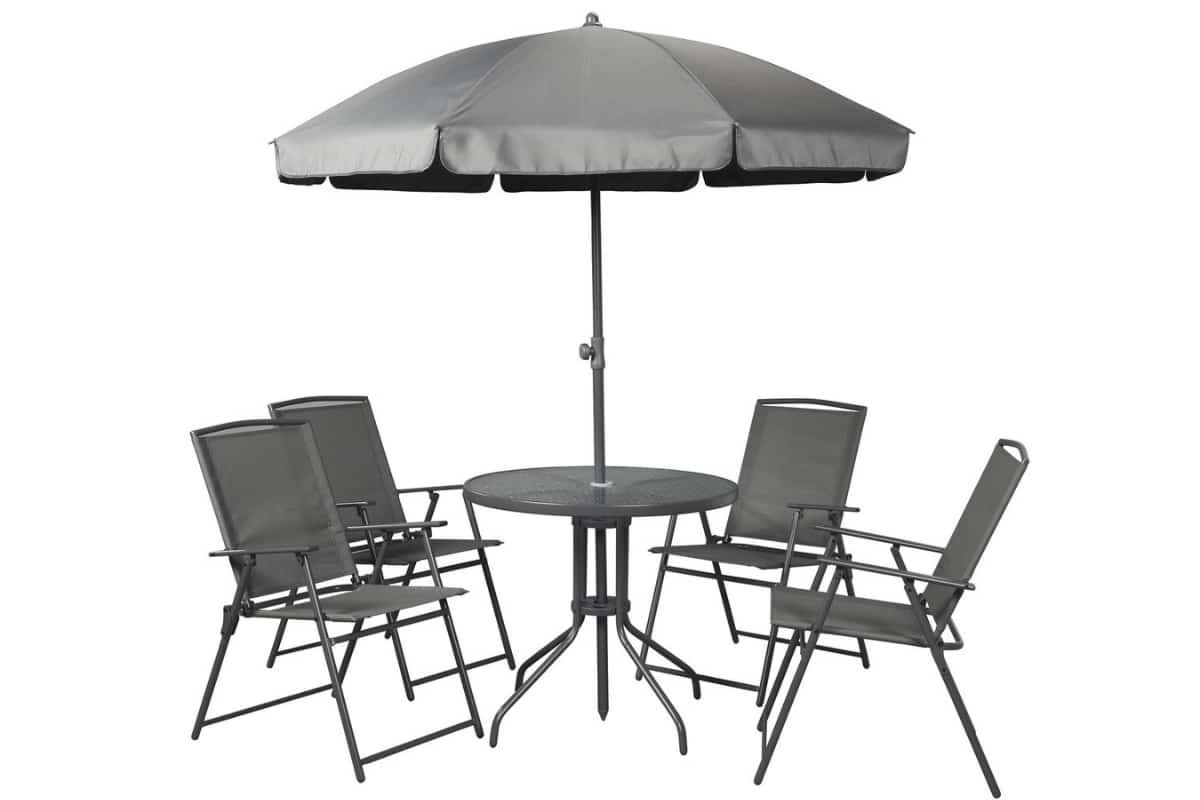 Lidl LIVARNO home Ensemble chaises et table de jardin avec parasol, 6 pièces