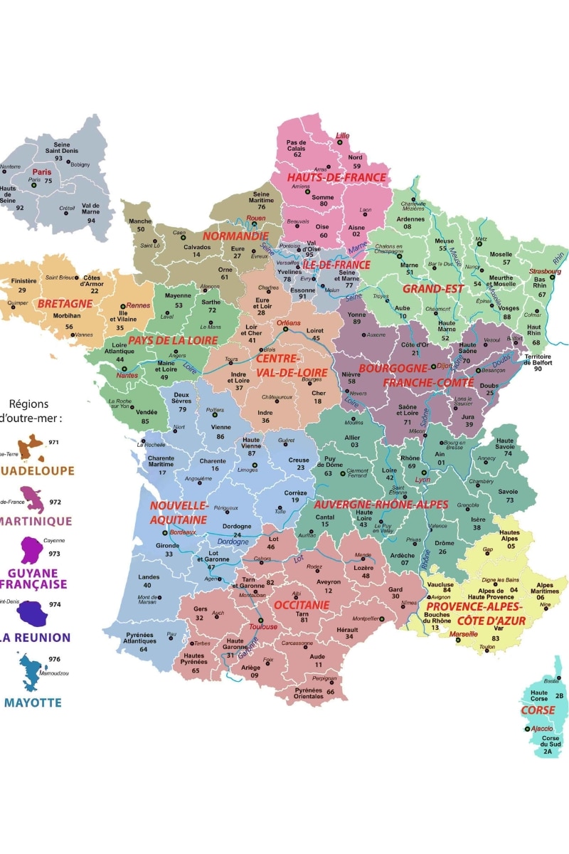 Carte de France régions et départements