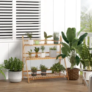Étagère à plantes pliable en bambou à 3 niveaux Outsunny 100 x 39 x 97 cm