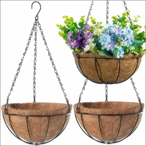 Support à plantes rond en fil de fer de 20/25 cm, panier suspendu en métal avec doublure en noix de coco