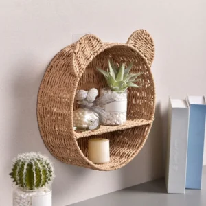 Étagère murale en rotin à oreilles d'ours, support de rangement pour petites plantes, panier de rangement suspendu en osier