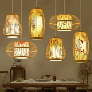 Lustre en bambou de style chinois, art du bambou, création zen