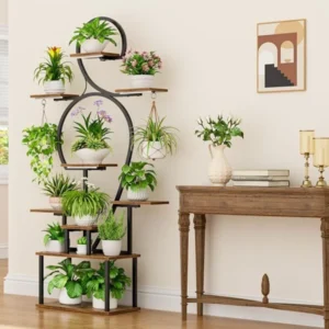 Support à fleurs d'intérieur avec lampe de croissance, étagère à plusieurs niveaux en fer forgé pour salon