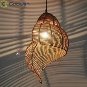 Suspension LED en bambou et rotin tressé à la main