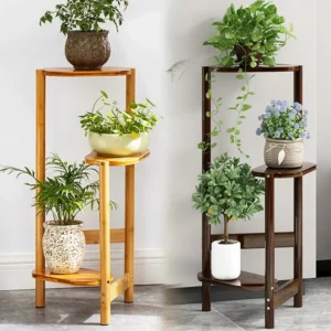 Étagère d'angle haute à 3 niveaux en bambou pour plantes, support pour pots de fleurs, étagère de rangement pour balcon