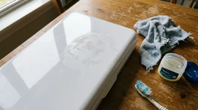 Surface en plastique blanchie par une tache de dissolvant