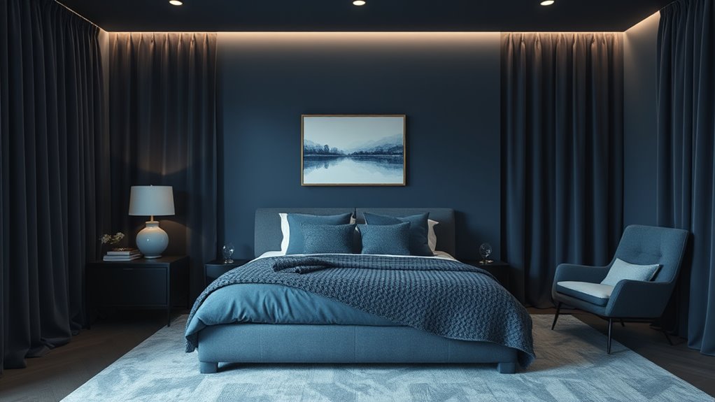 Chambre parentale bleu nuit avec éclairage indirect