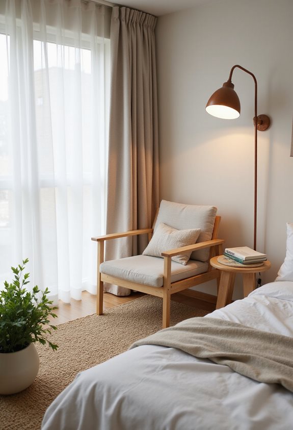 Fauteuil et liseuse dans une chambre parentale cosy